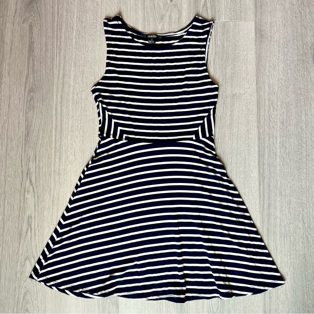 5th & Love Navy and White Striped Fit and Flare Sleeveless Mini Dress Like New